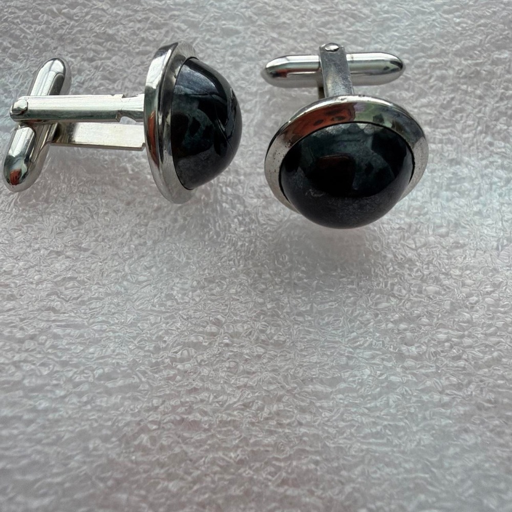 Rare Swank's Vitg Collection TUX STERLING Silver cufflinks black Cabochon Stone